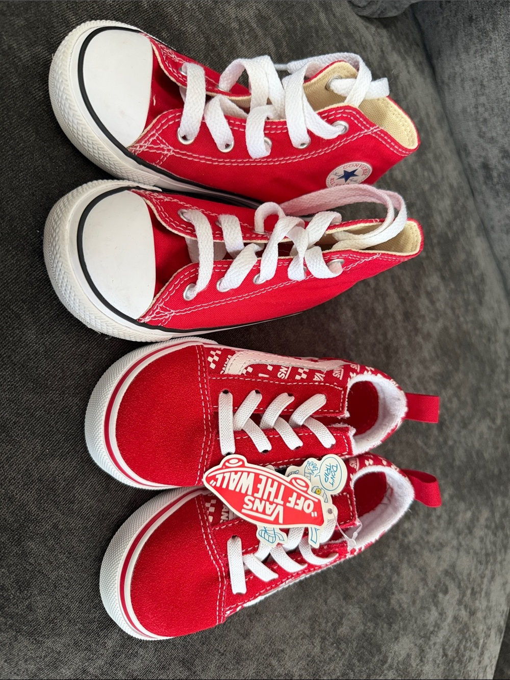 Vans Toddler Red & White Canvas Sneakers Size 8.5 and Red converse size 8C